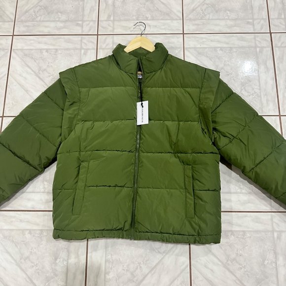 NWT We Wore What Green Puffer Vest Jacket Removable Sleeves Outerwear Womens S - Picture 3 of 12